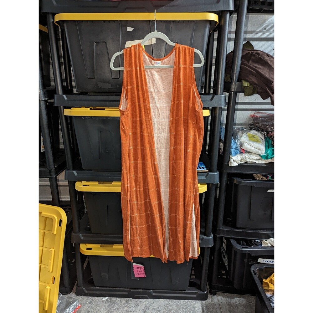 LuLaRoe Size Large Burnt Orange Plaid Sarah Long Vest